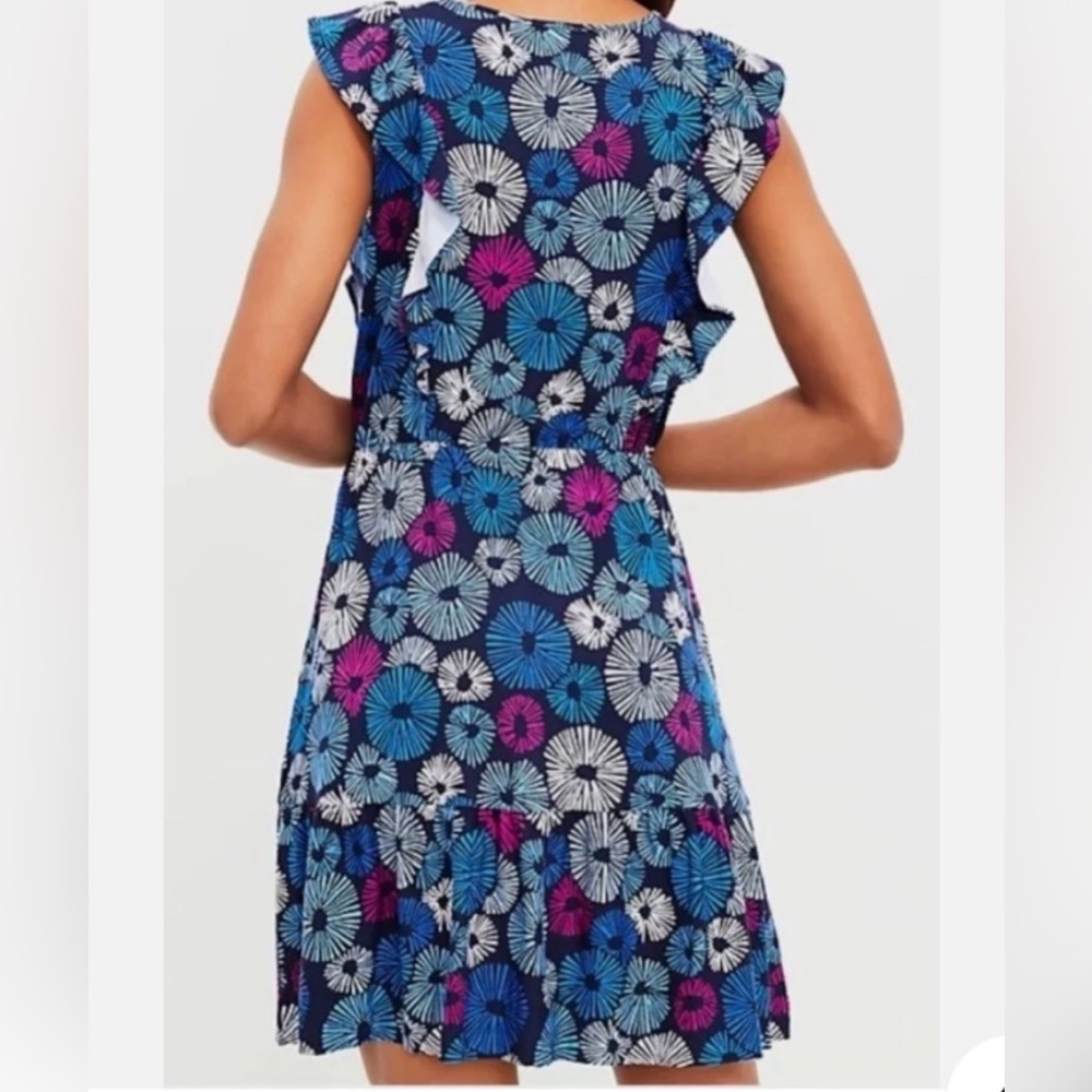 NWT $90 Ann Taylor LOFT Firework Print Swing Dress Sailor Navy Small Sleeveless - Picture 3 of 16